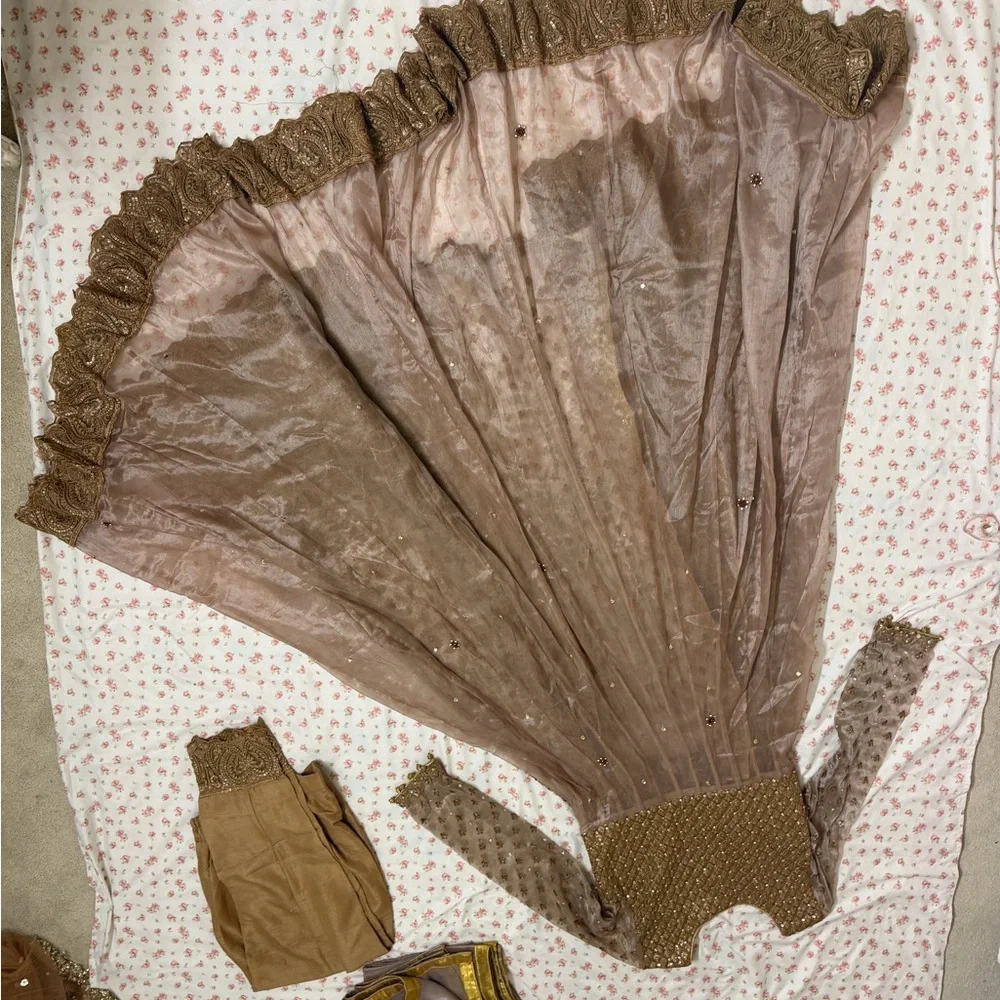 Chic Long Sleeve Beige and Gold Dress Pakistani (small size ) - Picture 5 of 7